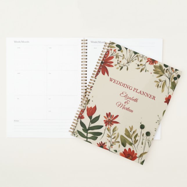 Agenda Russo Sage Green & Burgundy Red Floral outono (Exibição)