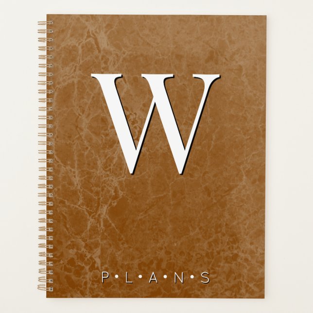 Agenda Rust Burnt Orange Modern Marble Monograma (Frente)
