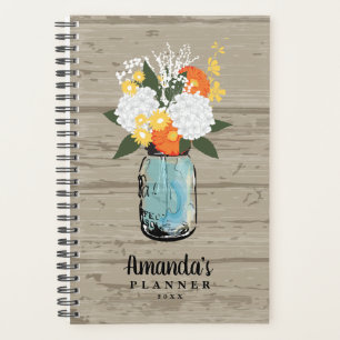 Agenda Rustic Barn Wood Orange Gerber Daisy Mason Jar