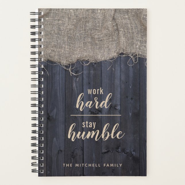 Agenda Rustic Burlap and Wood Cote com Seu Nome (Frente)