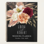 Agenda Rustic Floral Wedding Planner<br><div class="desc">Livro de núpcias russo, boho, elegante e romântico negro, burgundy e terracotta com flores de aquarela adoráveis e grama de pampas.</div>
