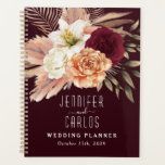 Agenda Rustic Floral Wedding Planner<br><div class="desc">Rústico, boho, elegante e romântico burgundy e livro de planejadores de casamento de terracotta com adoráveis flores de aquarela e grama pampas.</div>
