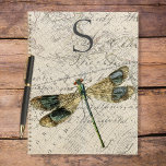 Agenda Rustic Vintage Dragonfly Monograma<br><div class="desc">Este design apresenta uma página de diário estilo antigo com uma bela libélula. Personalize-o com o sobrenome inicial. Criado pela imprensa simplesmente de farmácia.</div>