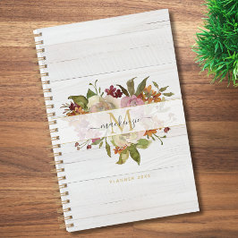 Agenda Rustic Watercolor Rose Bouquet Monogram