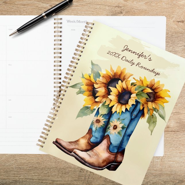 Agenda Rustic Western Cowboy Boots & Sunflowers (Criador carregado)