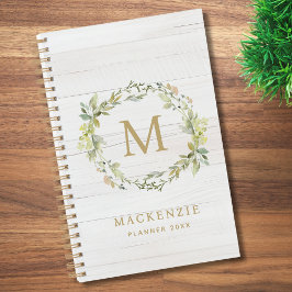 Agenda Rustic Wood Floral Watercolor Monogram