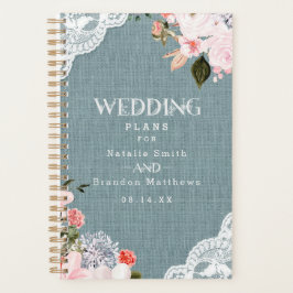 Agenda Rústica Dusty Blue Burlap Lace e Casamento Floral