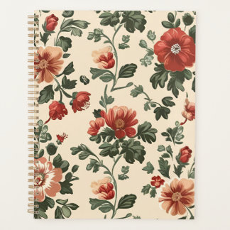 Agenda Rústico Jardim Bloom - Padrão Floral Vermelho Vint