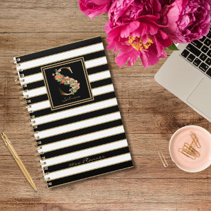 Agenda S Monograma Floral Dourado Douradas Bandas branc