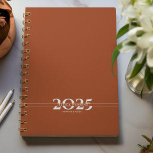 Agenda Saddle Brown Sobrepondo Texto Dividido Ano Semanal