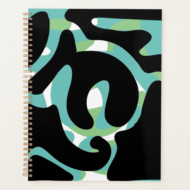 Agenda Sage Black Light Teal Modern Mess abstrato art (Frente)
