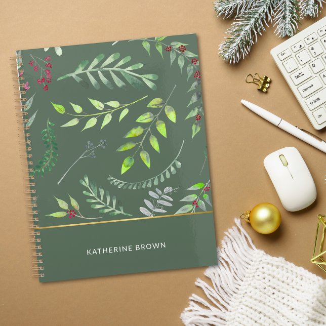 Agenda Sage Green Leaves Elegant Pattern (Criador carregado)
