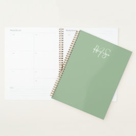 Agenda Sage Green Minimalista Simples Dois Monogramas