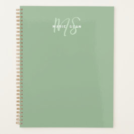 Agenda Sage Green Minimalista Simples Dois Monogramas