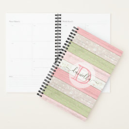 Agenda Sage Russo Verde e Madeira Floral Rosa Personaliza