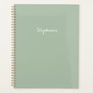 Agenda Sage Verde Nome Moderno Elegante Monograma Boho