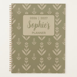 Agenda Sage Verde Simétrico Floral Ano Acadêmico
