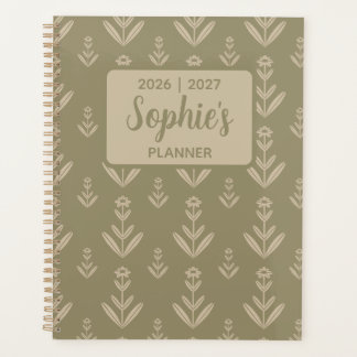Agenda Sage Verde Simétrico Floral Ano Acadêmico