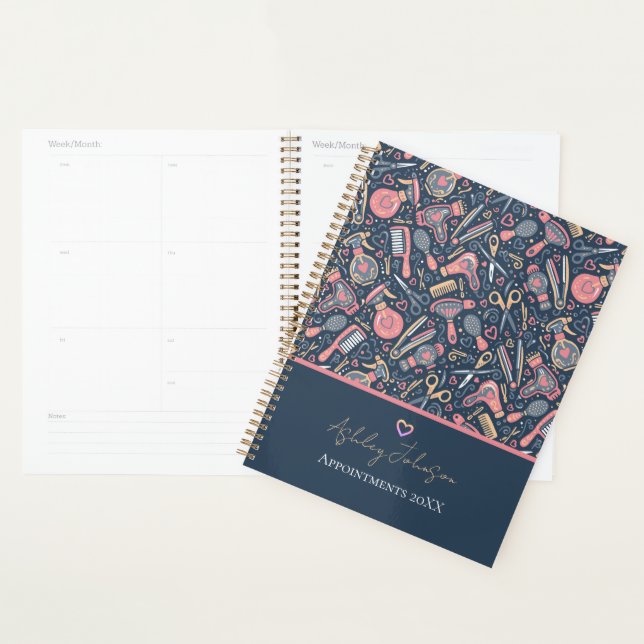 Agenda Salon appointment planner — navy, blush & crea (Exibição)