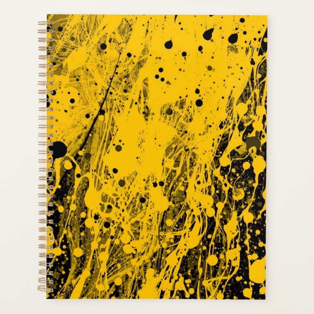 Agenda Salpicos de tinta preta e amarela (Frente)