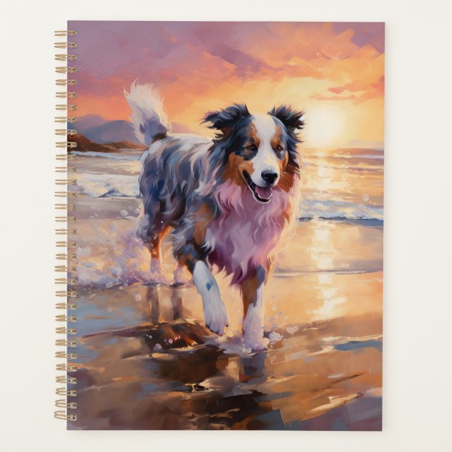 Agenda Sandy Australian Shepherd Dog on Beach Sunset (Frente)
