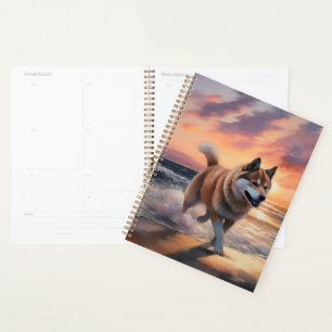 Agenda Sandy Paws Akita Dog em Beach Sunset