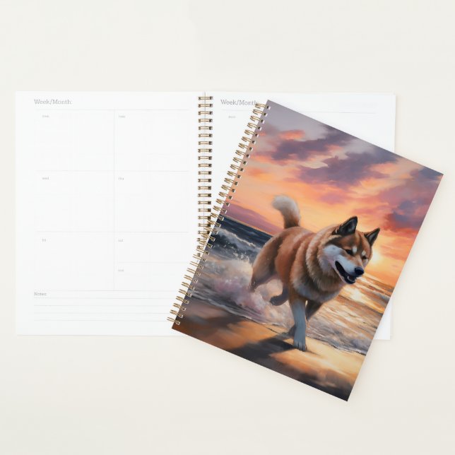 Agenda Sandy Paws Akita Dog em Beach Sunset (Exibição)