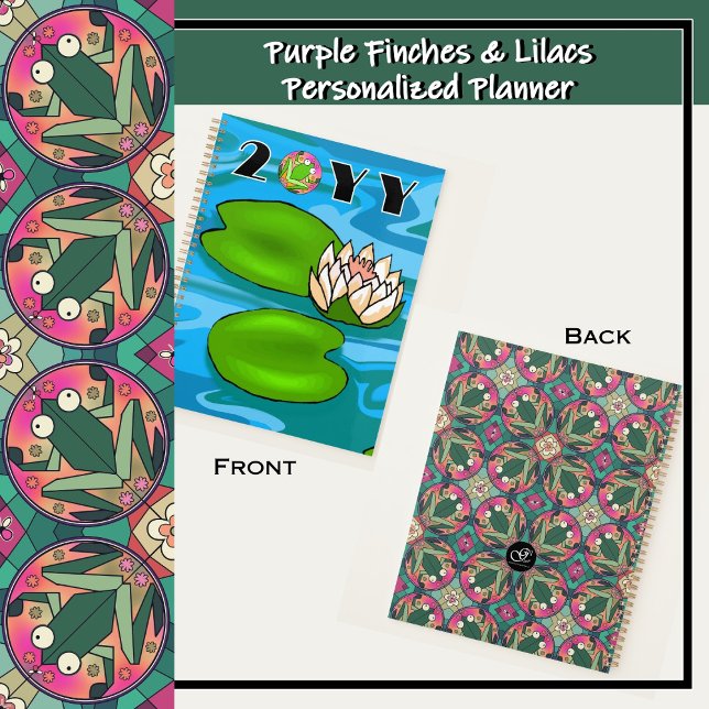 Agenda Sapo Kaleidoscópio Água Lillies Personalizados (Colorful frog pond kaleidoscope stained glass look - purple, blue, pink, orange, green, yellow.)