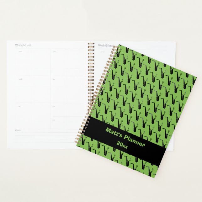 Agenda Saxofone Music Notes Personalizadas Verde (Exibição)