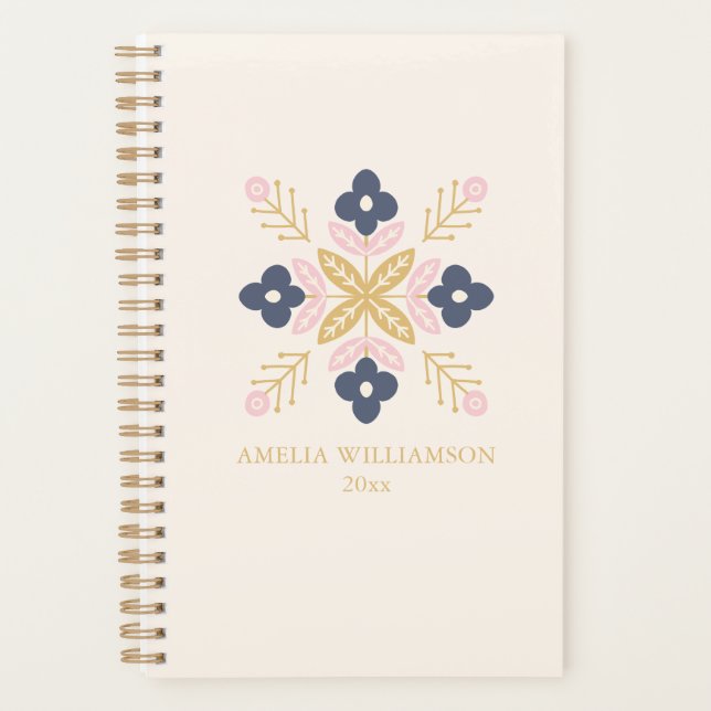 Agenda Scandinavian Floral Pattern Personalized Name (Frente)