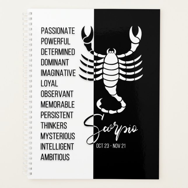 Agenda Scorpio - Sinal Zodiac, Preto e Branco (Frente)