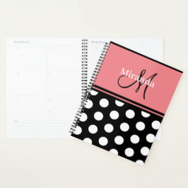 Agenda Script Bolinhas Branco Cor-de-rosa monograma