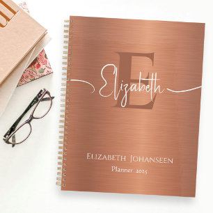 Agenda Script Branco Monograma De Cobre Brutado Chic