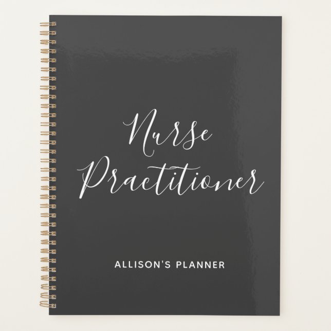 Agenda Script Branco Personalizado de Cinza de Profission (Frente)