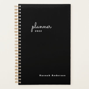 Agenda Script Branco Preto Chic Semanal Mensal Não Datado