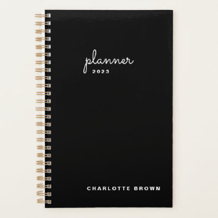 Agenda Script Branco Preto Chic Semanal Mensal Não Datado