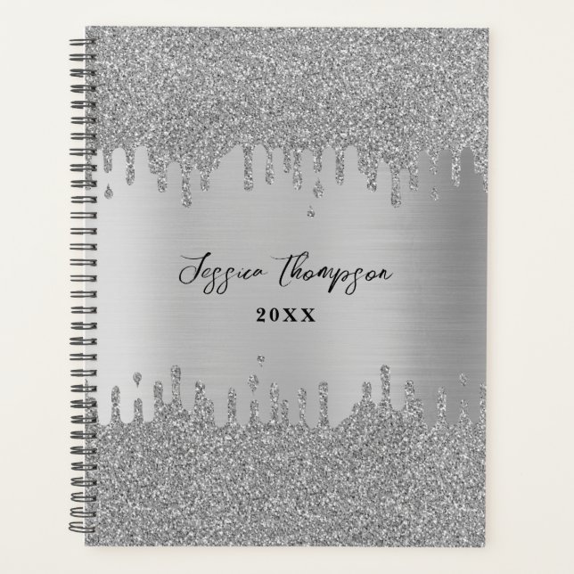 Agenda Script de Assinatura de Drives de Glitter de Cinza (Frente)