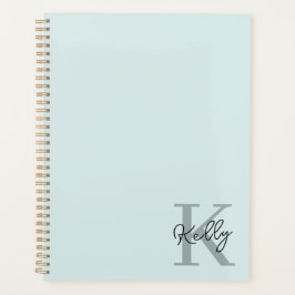 Agenda Script de Monograma Azul Aqua Moderno