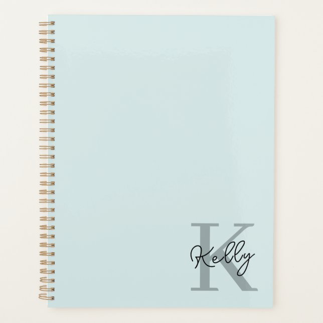 Agenda Script de Monograma Azul Aqua Moderno (Frente)