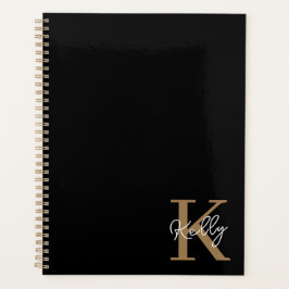 Agenda Script de Monograma Dourado Preto Moderno