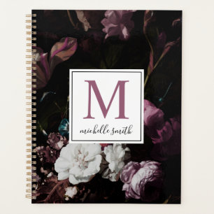 Agenda Script de Monograma Floral Escuro Moderno Elegante