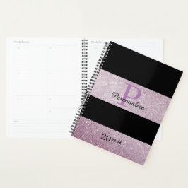 Agenda Script de Monograma Moderno de Efeito de Glitter P