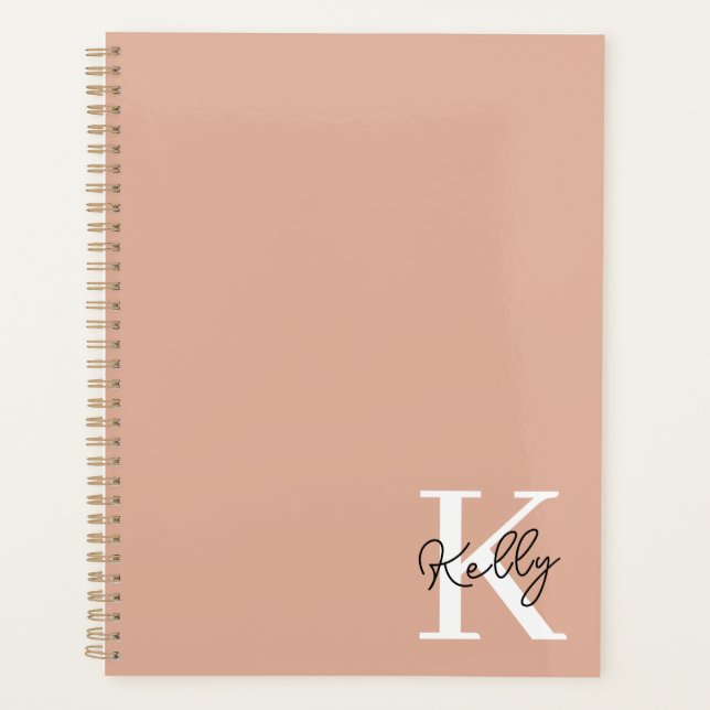 Agenda Script de Monograma Rosa Blush Moderno (Frente)