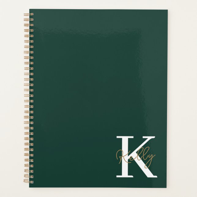 Agenda Script de Monograma Verde Moderno Emerald (Frente)