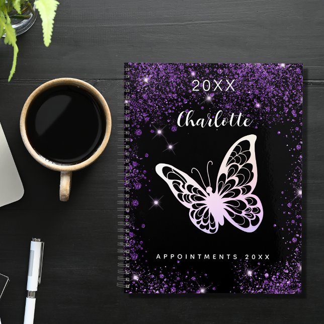 Agenda Script de nome da borboleta de brilho roxo preto (Criador carregado)