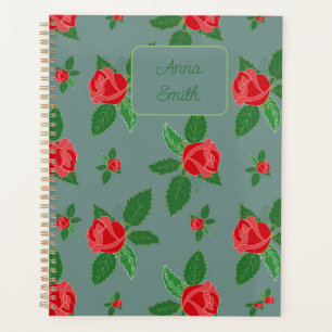 Agenda Script de Padrão Floral Rosa vermelha e Leaves_