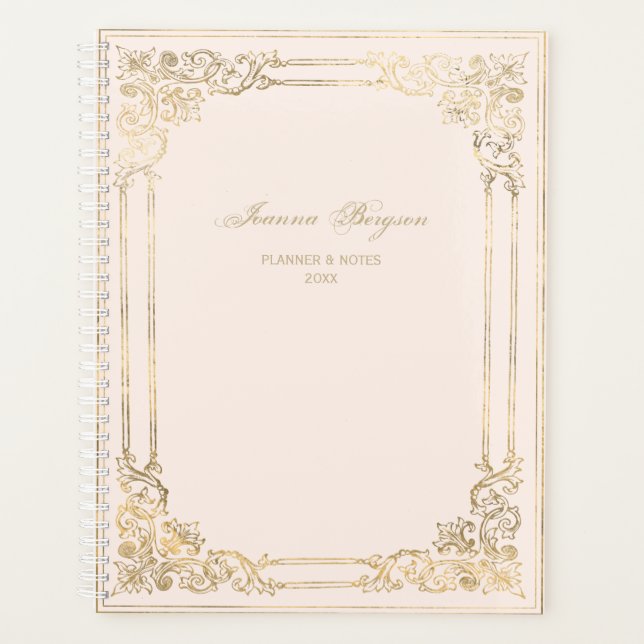 Agenda Script de quadro Dourado do Ornamentado Blush Pers (Frente)