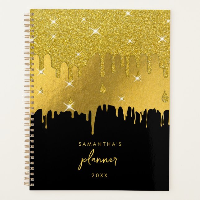 Agenda Script Dicas de Folha Ouro e Dourada Glitter (Frente)