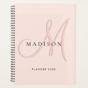 Agenda Script do Monograma Rosa-Blush do Na moda rico
