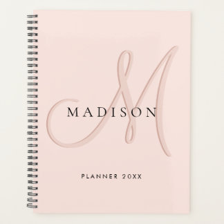 Agenda Script do Monograma Rosa-Blush do Na moda rico